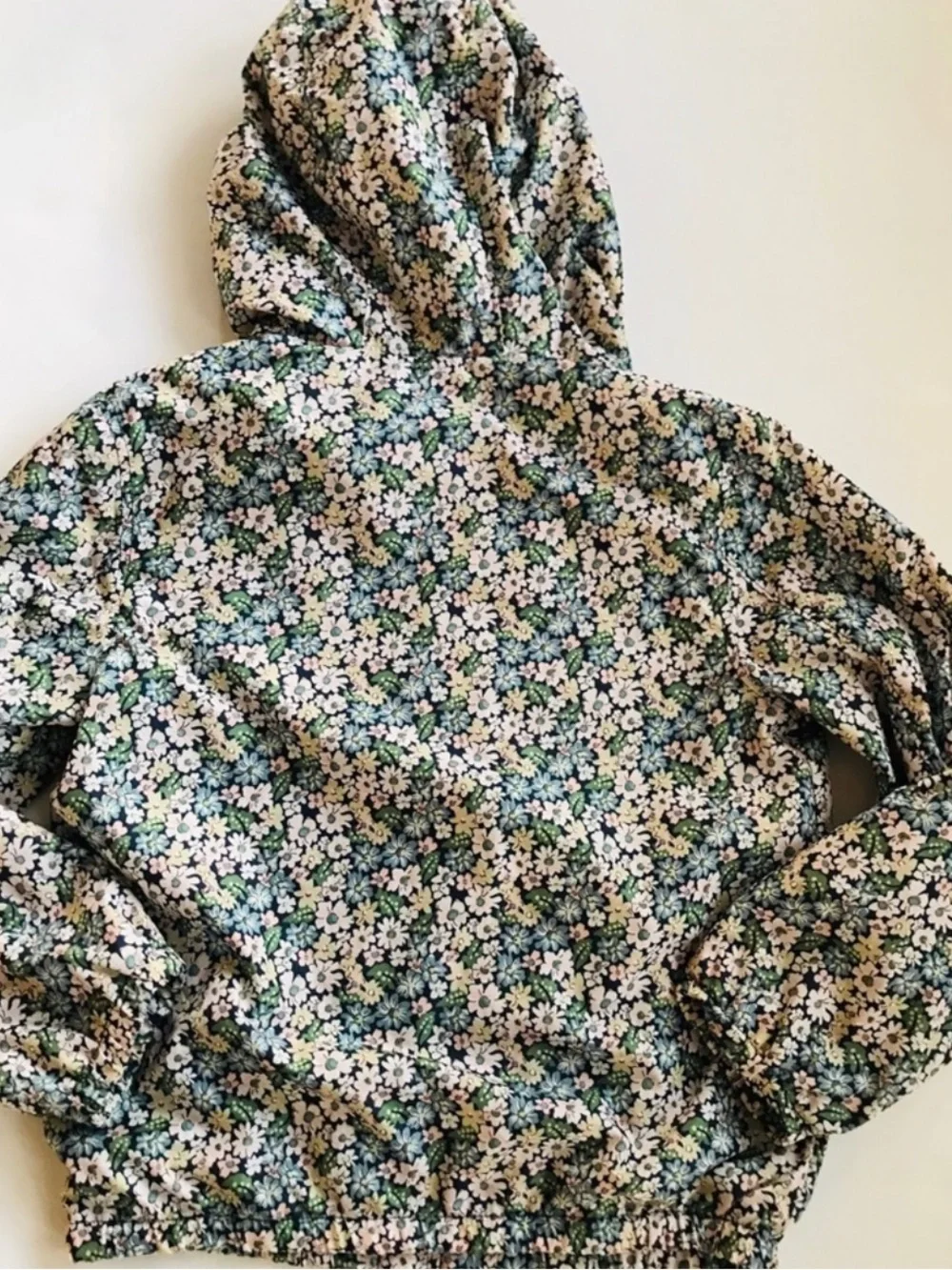 GAP Girls Floral Hooded Rain Jacket - Navy, Green, White